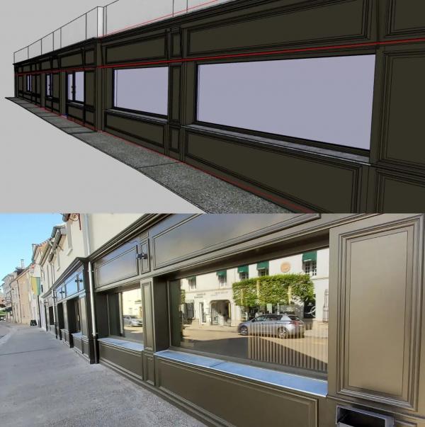 Façade bois + plan 3D